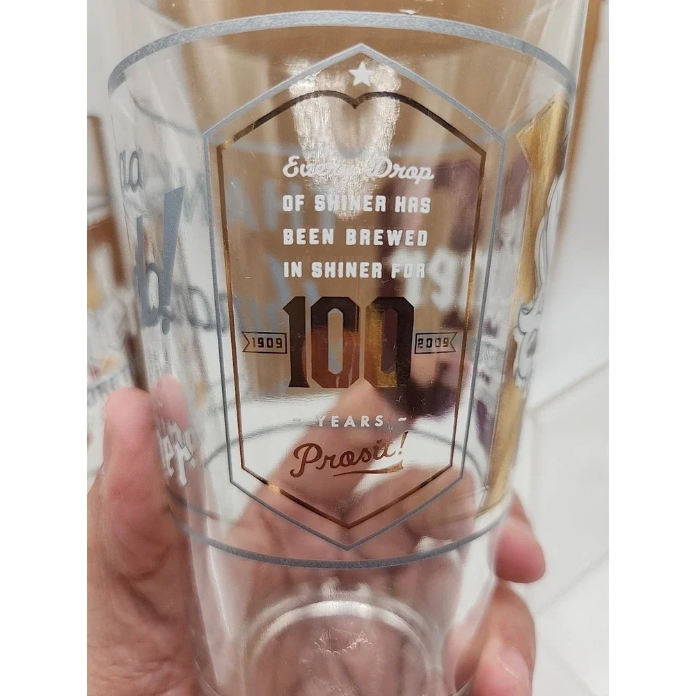 Shiner Beer Glasses 100 Commemorator Centennial  Retired Brew Rare Man Cave Read